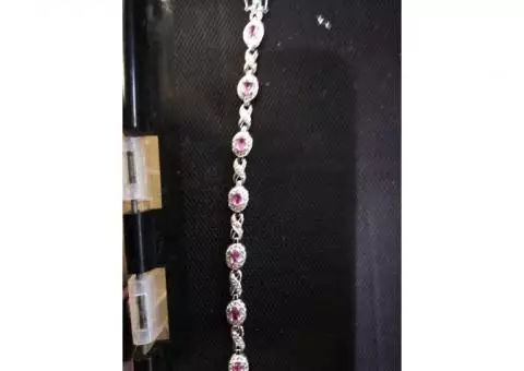 Sterling Tennis bracelet, pink tourmaline stones