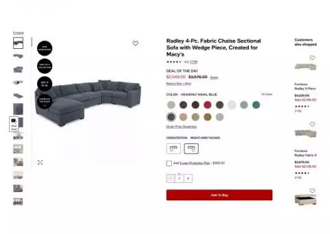 4 piece Macy's Radley sectional sofa